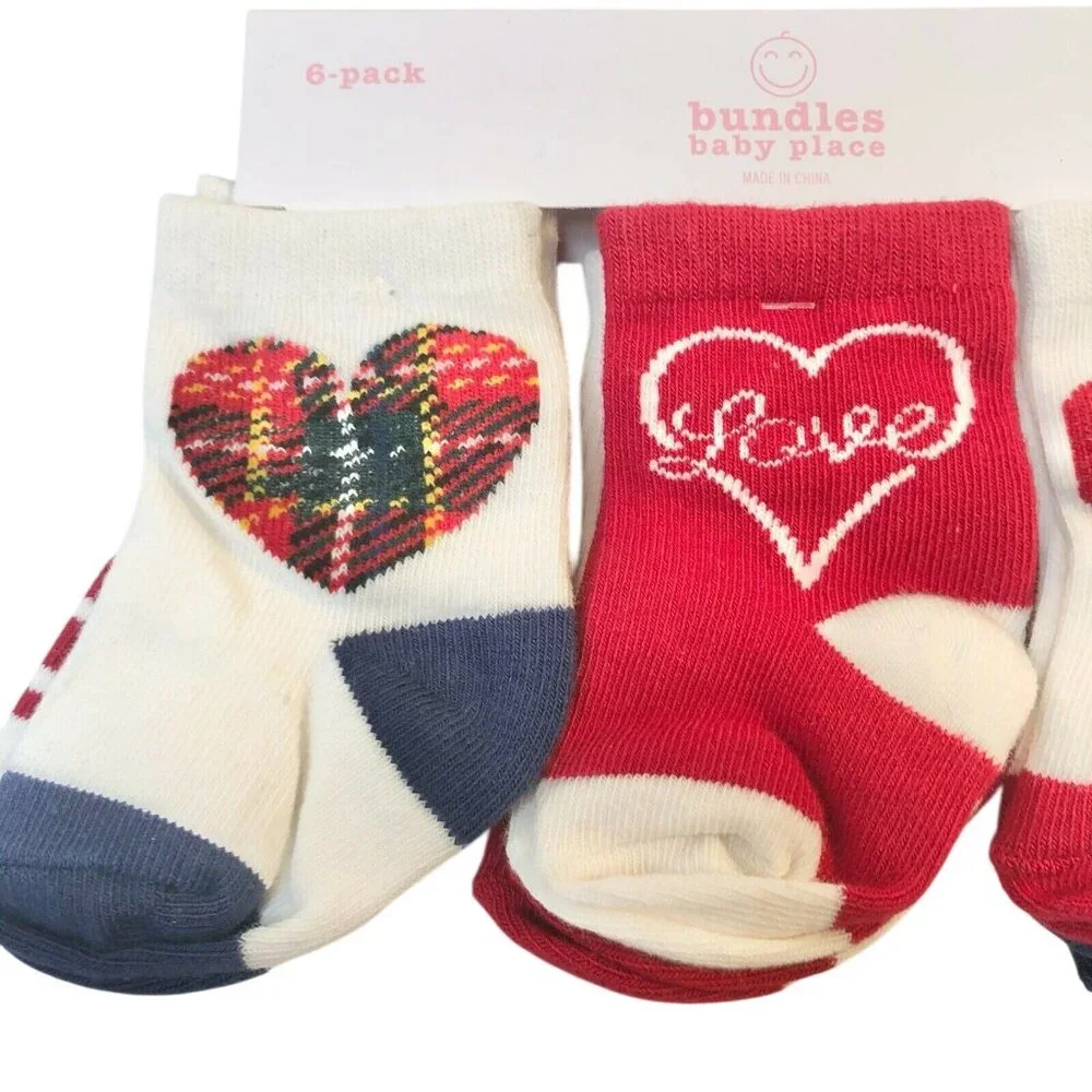 6 Pack Baby Socks With Heart Love Classic Design By Bundles Baby Place 0-6M